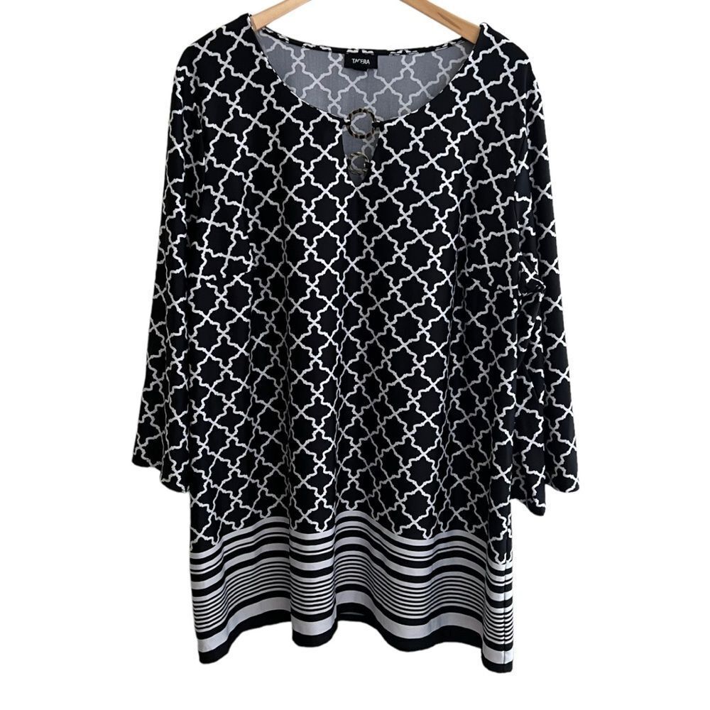 Tacera 3X Black and White 3/4 Sleeve Top